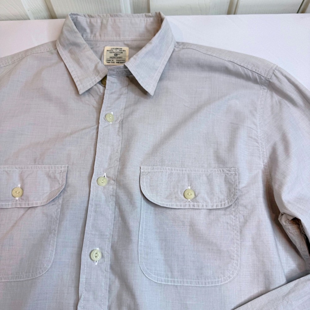 J.Crew Mens Medium Gray Cotton Long Sleeve Button Down Workshirt Flap Pockets